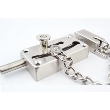 dingchi Slide Bolt Latch Gate Latches Safety Door Lock with Anti-Theft Chain and Spring lock,Heavy Duty Stainless Steel Brushed Nickel Finish