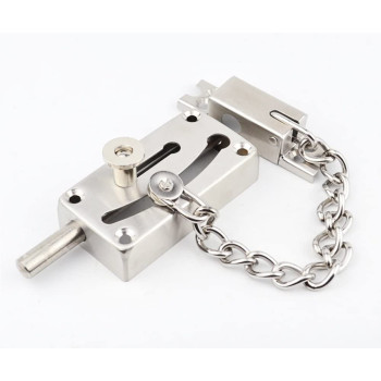 dingchi Slide Bolt Latch Gate Latches Safety Door Lock with Anti-Theft Chain and Spring lock,Heavy Duty Stainless Steel Brushed Nickel Finish