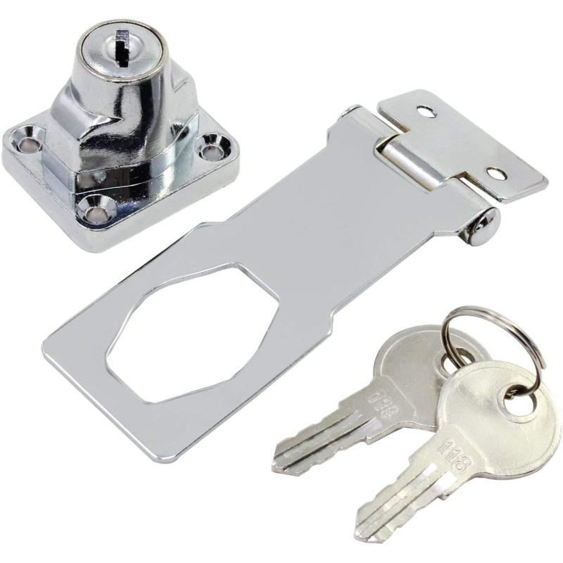 dingchi Twist Knob Keyed Locking Hasp for Small Doors, Cabinets and More, Steel, Keyed Hasp Lock in Chrome Plated, Metallics Hasp