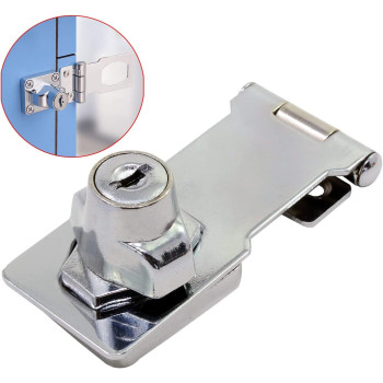 dingchi Twist Knob Keyed Locking Hasp for Small Doors, Cabinets and More, Steel, Keyed Hasp Lock in Chrome Plated, Metallics Hasp
