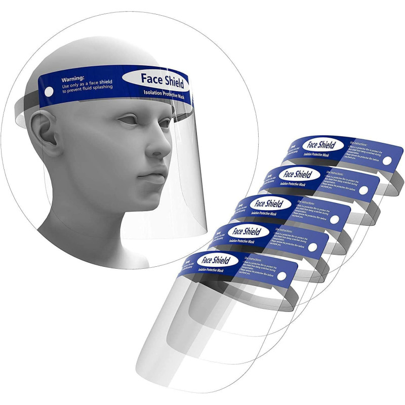 5-Pack Face Shield,Adjustable Anti-Fog Dental Full Face Shield with Protective Clear Film Elastic Band and Comfort Sponge