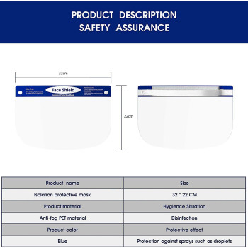 5-Pack Face Shield,Adjustable Anti-Fog Dental Full Face Shield with Protective Clear Film Elastic Band and Comfort Sponge