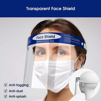 5-Pack Face Shield,Adjustable Anti-Fog Dental Full Face Shield with Protective Clear Film Elastic Band and Comfort Sponge