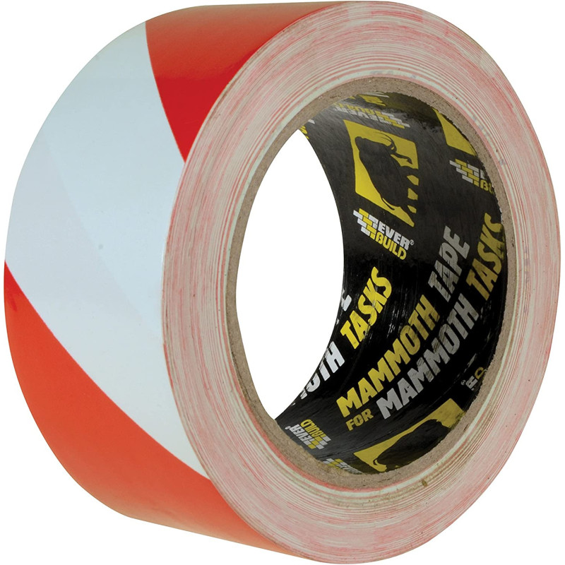 Everbuild EVB2HAZRD PVC Hazard Tape, 50 mm x 33 m, Red/White