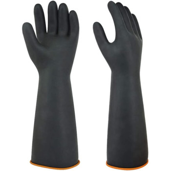 Gaozs Industrial Gloves Black Rubber Gloves Liquid Resistant Solvent Resistant Thick Chemical Anti-corrosion Gloves work gloves (Size : 35cm)
