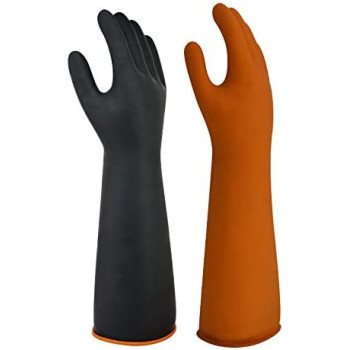Gaozs Industrial Gloves Black Rubber Gloves Liquid Resistant Solvent Resistant Thick Chemical Anti-corrosion Gloves work gloves (Size : 35cm)