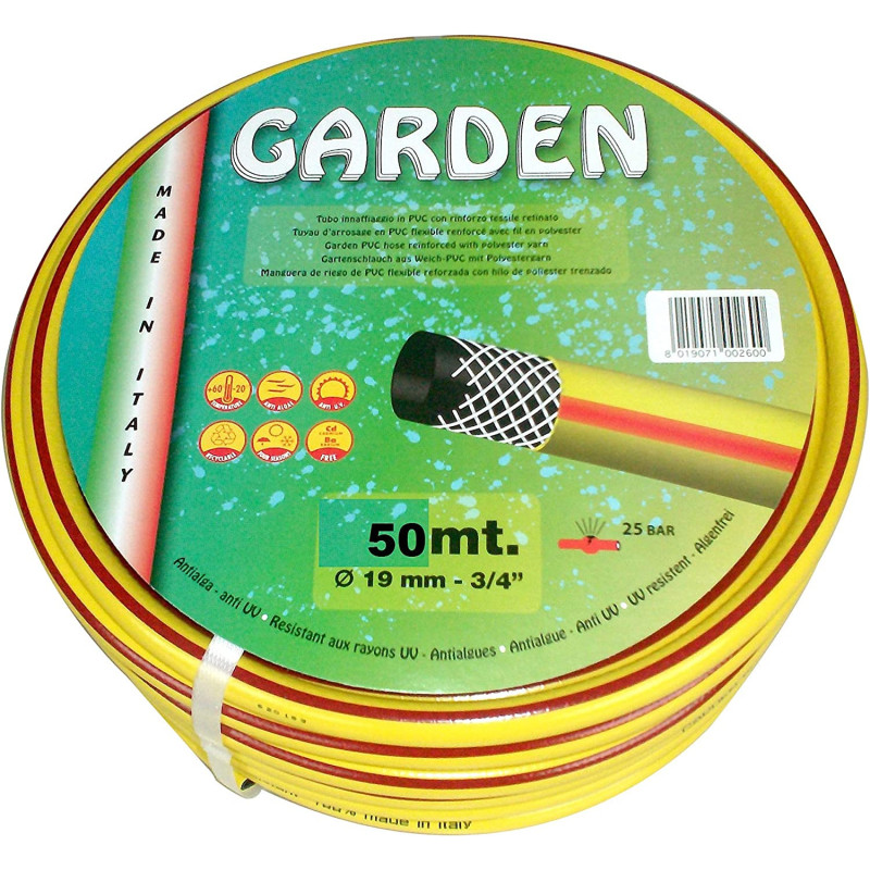 Garden PVC Italian Reinforce Flexible Hose Pipe (0.75in/50m, Yellow)