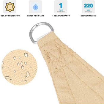 GEBIN Triangle Water Resistant Garden Patio Sun Shade Sail Canopy, Outdoor Terrace Paddock Party UV Protection Waterproof Sunscreen (Brown,3x3x3m)
