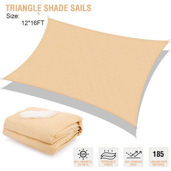 Sun Shade Sails Canopy 12x16FT Rectangle, 95% UV Blockage, Sail Shade Keep Cool for Patio, Garden, Pergola, Backyard, Outdoor Facility & Activities -Sand (sand)