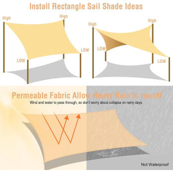 Sun Shade Sails Canopy 12x16FT Rectangle, 95% UV Blockage, Sail Shade Keep Cool for Patio, Garden, Pergola, Backyard, Outdoor Facility & Activities -Sand (sand)