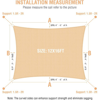 Sun Shade Sails Canopy 12x16FT Rectangle, 95% UV Blockage, Sail Shade Keep Cool for Patio, Garden, Pergola, Backyard, Outdoor Facility & Activities -Sand (sand)