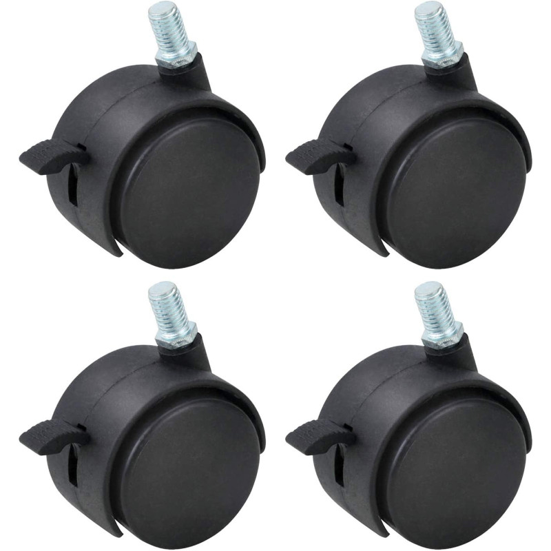 Gizhome 4 Pack 2 Inch Nylon Plastic Replacement Caster Swivel Furniture Wheels Floor Protecting Office Chair Swivel Caster Threaded Stem with Brake Black