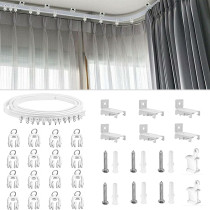 HAPYLY 2 Meter Flexible Plastic PVC Curtain Track Runner Rail Wall Ceiling Mounted Fixing Hooks Shower Curtains Room Divider with Instruction Mounting Accessories Include White (Side Clamping)
