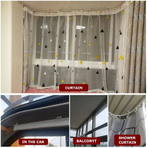 HAPYLY 2 Meter Flexible Plastic PVC Curtain Track Runner Rail Wall Ceiling Mounted Fixing Hooks Shower Curtains Room Divider with Instruction Mounting Accessories Include White (Side Clamping)