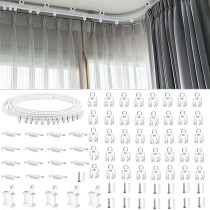 HAPYLY 5 Meter Flexible Plastic PVC Curtain Track Runner Rail Wall Ceiling Mounted Fixing Hooks Shower Curtains Room Divider with Instruction Mounting Accessories Include White Top clamping White
