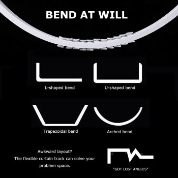 HAPYLY 5 Meter Flexible Plastic PVC Curtain Track Runner Rail Wall Ceiling Mounted Fixing Hooks Shower Curtains Room Divider with Instruction Mounting Accessories Include White Top clamping White