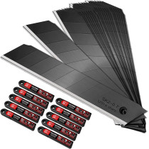 HAUTMEC 100PCS 18mm Triple Cutting-edge Snap Off Blades, Retractable Black Replacement Blades, SK2 Heavy Duty Utility Knife Blades, Strengthened Safety Box, for Box, Carpet, Rope HT0083-100PC