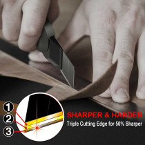 HAUTMEC 100PCS 18mm Triple Cutting-edge Snap Off Blades, Retractable Black Replacement Blades, SK2 Heavy Duty Utility Knife Blades, Strengthened Safety Box, for Box, Carpet, Rope HT0083-100PC