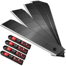 HAUTMEC 40PCS 18mm Triple Cutting-edge Snap Off Blades, Retractable Black Replacement Blades, SK2 Heavy Duty Blades, Strengthened Safety Box, for Box, Carpet, Rope HT0083-40PC