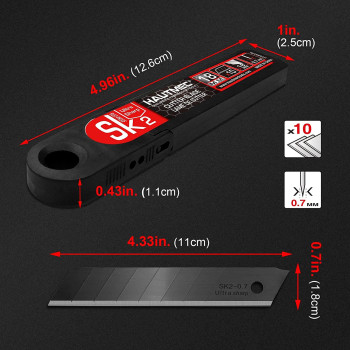 HAUTMEC 40PCS 18mm Triple Cutting-edge Snap Off Blades, Retractable Black Replacement Blades, SK2 Heavy Duty Blades, Strengthened Safety Box, for Box, Carpet, Rope HT0083-40PC