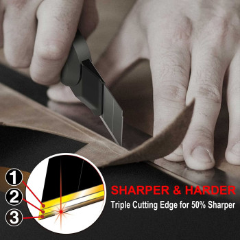 HAUTMEC 40PCS 18mm Triple Cutting-edge Snap Off Blades, Retractable Black Replacement Blades, SK2 Heavy Duty Blades, Strengthened Safety Box, for Box, Carpet, Rope HT0083-40PC