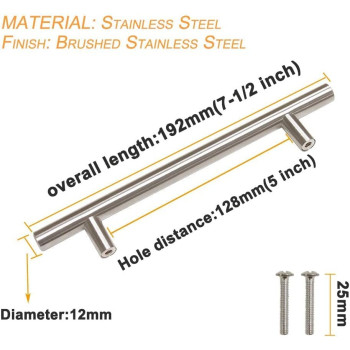 Home Building Store 10 PCS 128mm(5inch) Hole Centers Stainless Steel Kitchen Cabinet Door Handles and Pulls Cabinet Knobs Length 192mm(7.5inch) Brushed Nickel