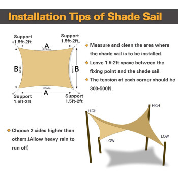 HonestShop Sun Shade Sail Rectangle UV Block Canopy for Patio Backyard Lawn Garden Outdoor Activities (3x4M, Sand)