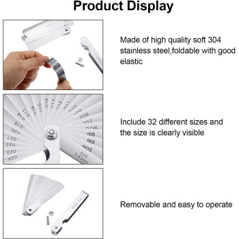 Hotop Stainless Steel Feeler Gauge Dual Marked Metric and Imperial Gap Measuring Tool 0.0015/0.04-0.025/0.635 mm Hotop-Feeler-08