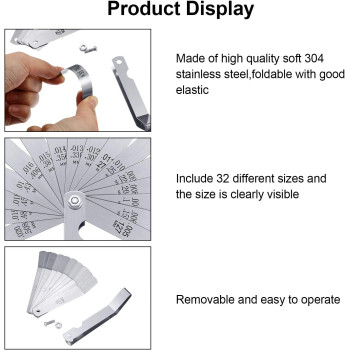 Hotop Stainless Steel Feeler Gauge Dual Marked Metric and Imperial Gap Measuring Tool 0.005/0.127-0.02/0.508 mm Hotop-Feeler-08