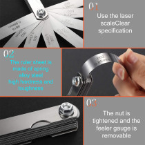 Hotop Stainless Steel Feeler Gauge Dual Marked Metric and Imperial Measuring Tool (0.04-0.63 mm, 26 Blades)