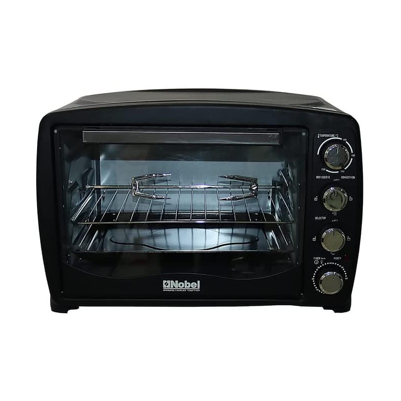 Nobel Electric Oven Black 45 Litre Convection Fan Twin Heating Elements Rotisserie Auto Shutoff Extra Pan NEO45