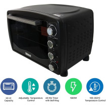 Nobel Electric Oven Black 45 Litre Convection Fan Twin Heating Elements Rotisserie Auto Shutoff Extra Pan NEO45