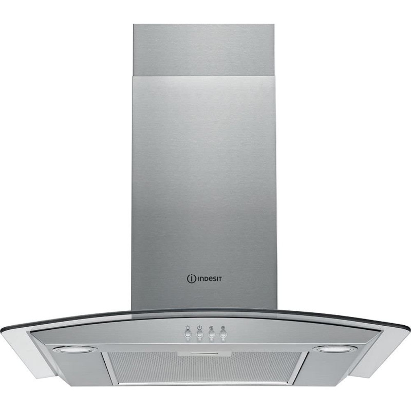 INDESIT 60 cm Built in Chimney Hood Decorative Design Curved Glass Stainless Steel finish with Aluminium Filters IHGC-6.4AMX