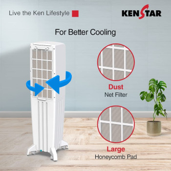 Kenstar Glam 50 Litres Honeycomb Tower Cooler With Remote (White)