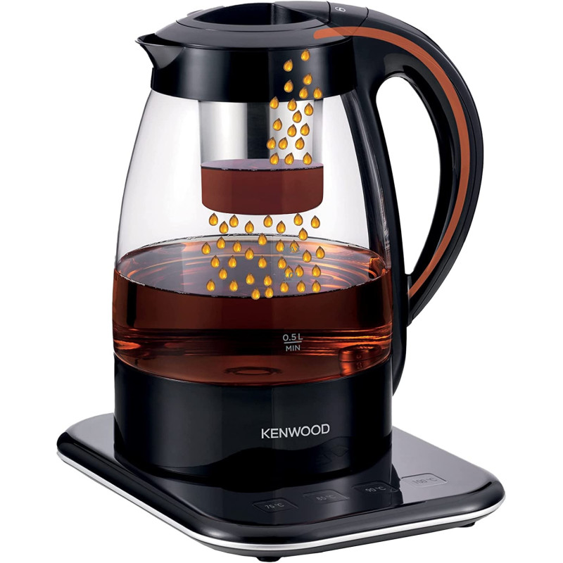 Kenwood 3-In-1 Automatic Tea Maker + Electric Glass Kettle + Drip Coffee Maker 1.2L Tmg70.000Cl Black/Clear