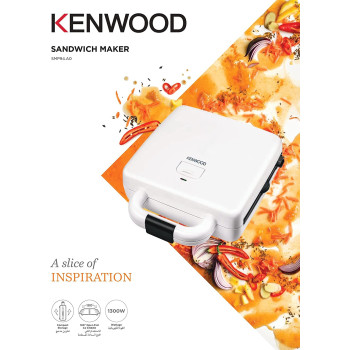 Kenwood 4 Slots 2-in-1 Sandwich Maker & Grill (180deg Open Flat for Using as a Griddle) with 2 Sets of Non Stick Multifunctional Plates for Grilling and Toasted Sandwiches SMP94.A0WH White