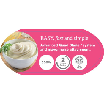 Kenwood Chopper 500W Electric Food Chopper With 2 X 500Ml Bowl, Dual Speed, Stainless Steel Quad Blade, Multi Mayo Mayonnaise Attachment, Spatula, Ice CrUSh Function Chp61.200Wh White