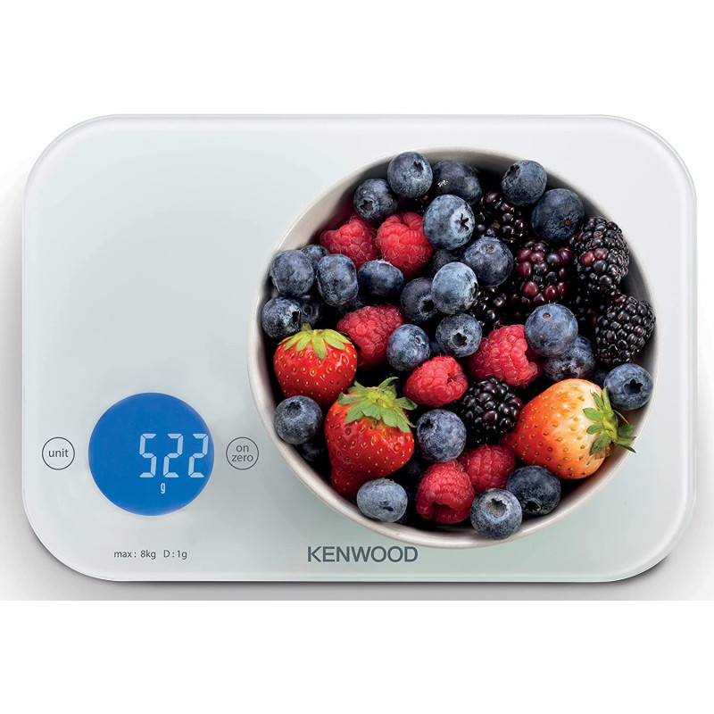 Kenwood Digital Kitchen Scale 5G-8Kg Capacity Weight Scale Weighing Scale With 6 Weighing Units, 4mm Tempered Glass, Touch Control, 3 Aaa Batteries, Tare/Zero Function, Auto Shut-Off Wep50.000Wh White