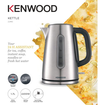 Kenwood Stainless Steel Kettle 1.7L Cordless Electric Kettle 2200W With Auto Shut-Off & Removable Mesh Filter Zjm10.000Ss Silver/Black