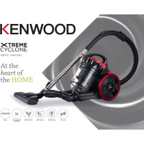 Kenwood Vacuum Cleaner 2000W Multi Cyclonic Bagless Canister Vacuum Cleaner 3L With 5M Cable, Multi Surface, Anti Bacteria, Pet Care For Home & Office Vbp70.000Br Black/Red