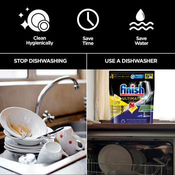 Midea Portable dishwasher with Finish Powerball Ultimate All in One Dishwasher Tablets, Lemon Sparkle, 48 Tabs