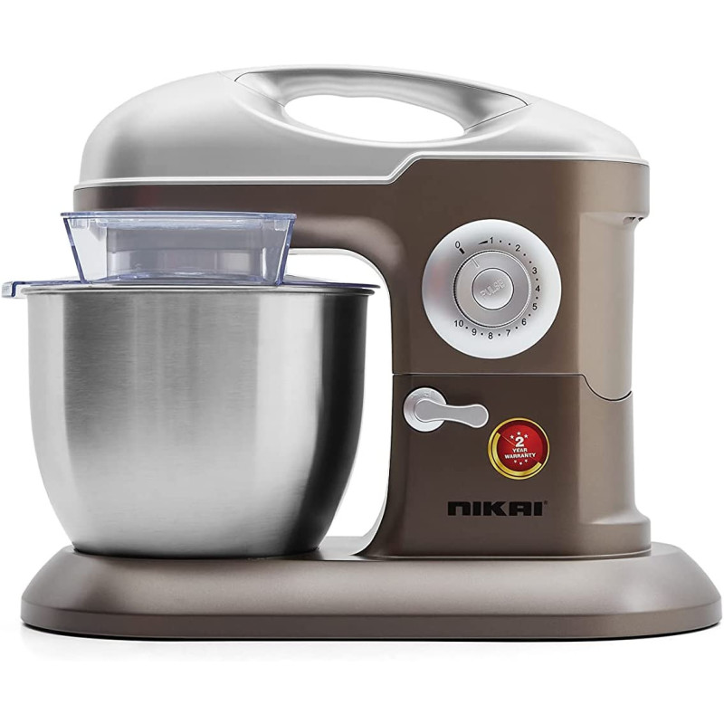 Nikai 1000W Stand Mixer, 6.5 Ltr Stainless Steel Bowl, Mixing Attachments - Dough Hook, Beater, Whisk, NSM650A - Silver"Min 1 Year Manufacturer Warranty"