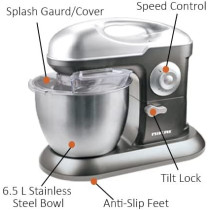 Nikai 1000W Stand Mixer, 6.5 Ltr Stainless Steel Bowl, Mixing Attachments - Dough Hook, Beater, Whisk, NSM650A - Silver"Min 1 Year Manufacturer Warranty"