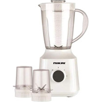 Nikai 300W Blender With 3 Jars - 1.5 Ltr Liquid Jar, 1 Coffee Grinder And 1 Meat Mincer, Stainless Steel Blades And 2 Speed Settings, 2 Years Warranty, Nb1900Na1, White