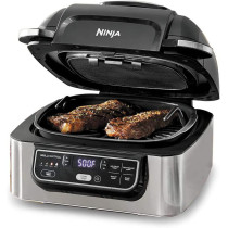 Ninja Foodi Ag 301 5 In 1 Indoor Electric Countertop Grill With 4 Quart Air Fryer, Roast, Bake, Dehydrate, And Cyclonic Grilling Technology, 1760 Watts, Silver, Nutri Ninja
