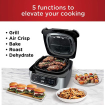 Ninja Foodi Ag 301 5 In 1 Indoor Electric Countertop Grill With 4 Quart Air Fryer, Roast, Bake, Dehydrate, And Cyclonic Grilling Technology, 1760 Watts, Silver, Nutri Ninja