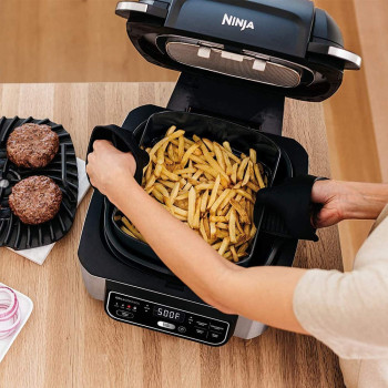 Ninja Foodi Ag 301 5 In 1 Indoor Electric Countertop Grill With 4 Quart Air Fryer, Roast, Bake, Dehydrate, And Cyclonic Grilling Technology, 1760 Watts, Silver, Nutri Ninja