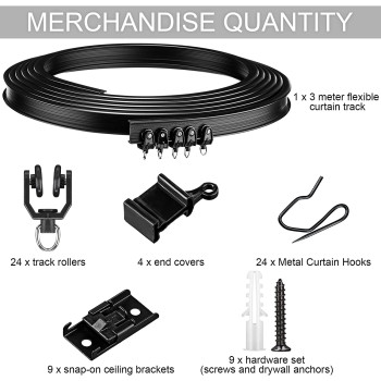 Jetec 3 Meters Bendable Ceiling Curved Curtain Track Flexible Ceiling Curtain Track Mounted Windows Curved Track For Curtain Rail Track Curtain System Bed Curtains Room Divider, Ceiling Track (Black)