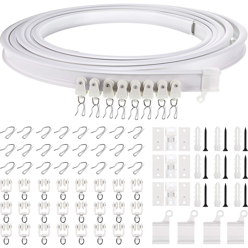 Jetec 3 Meters Bendable Ceiling Curved Curtain Track Flexible Ceiling Curtain Track Mounted Windows Curved Track For Curtain Rail Track Curtain System Bed Curtains Room Divider, Ceiling Track (White)