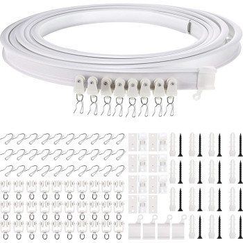 Jetec Bendable Ceiling Curved Curtain Track Flexible Ceiling Curtain Mount Soft Windows Curved Track For Curtain Rail With Track Curtain System Bed Curtains, Ceiling Track White
